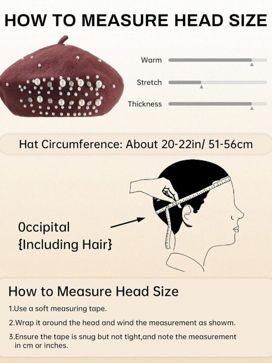 Women\'s Classic French Wool Beret Pearl & Rhinestone Embellishment Hat Coffee main image 7